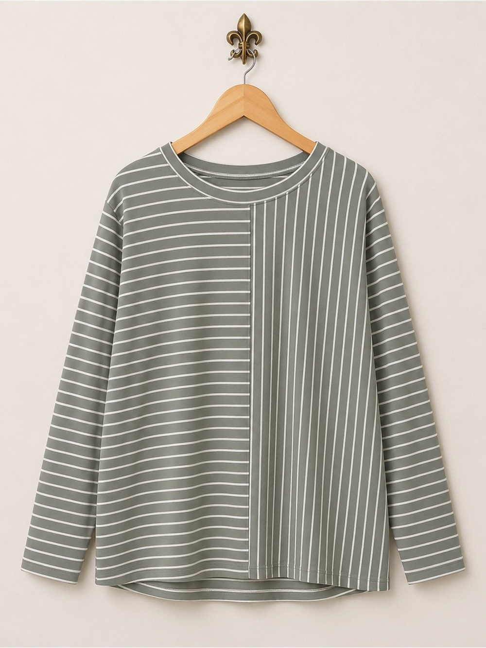 NWT Striped Pullover Top in Sage Green and White